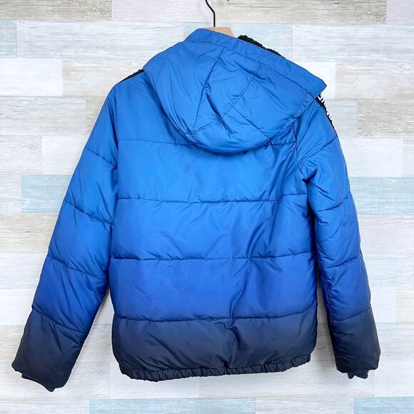 Abercrombie Kids Sherpa Lined Puffer Logo Stripe Jacket Blue Hooded Boys 15 16 - Picture 6 of 9